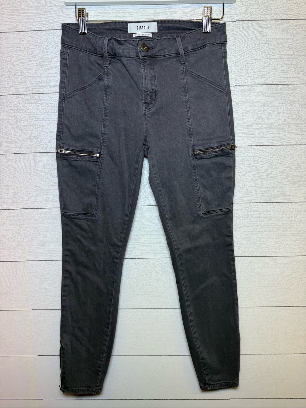 pistola charcoal gray skinny jeans with zipper detail women’s size 27